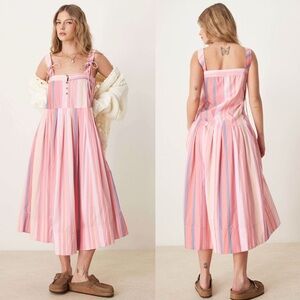 NWT Free People Primevera Striped Drop Waist Sun Dress in pink Sz S